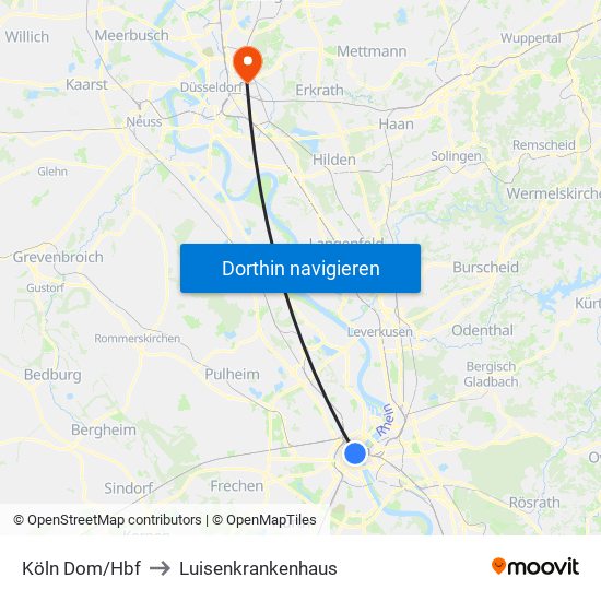 Köln Dom/Hbf to Luisenkrankenhaus map