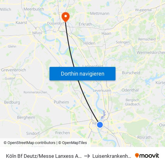 Köln Bf Deutz/Messe Lanxess Arena to Luisenkrankenhaus map