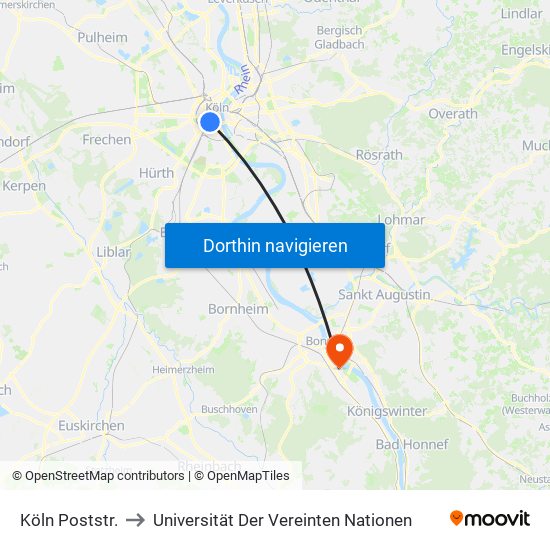 Köln Poststr. to Universität Der Vereinten Nationen map