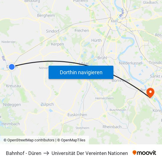 Bahnhof - Düren to Universität Der Vereinten Nationen map