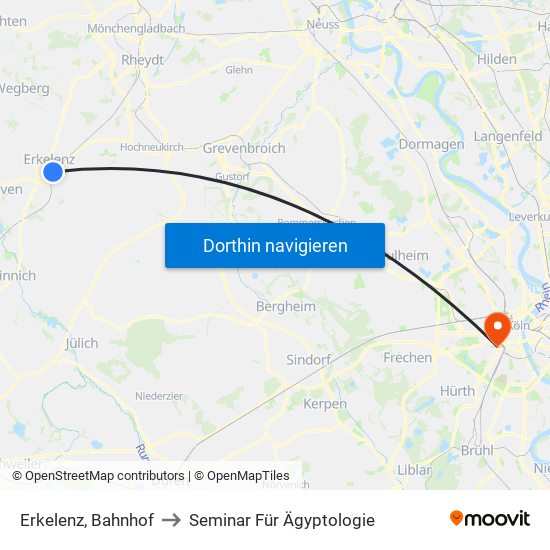 Erkelenz, Bahnhof to Seminar Für Ägyptologie map