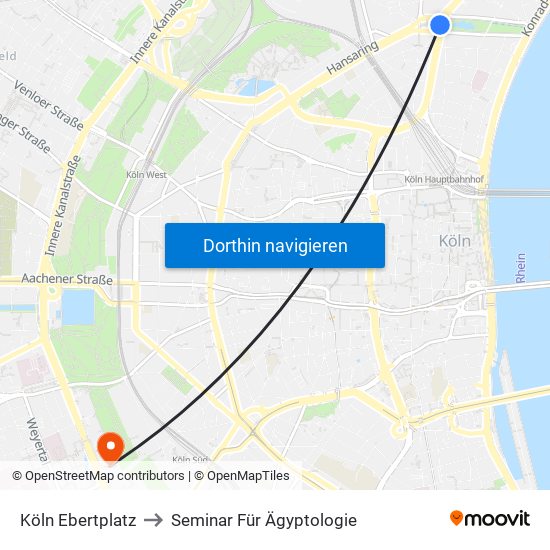 Köln Ebertplatz to Seminar Für Ägyptologie map