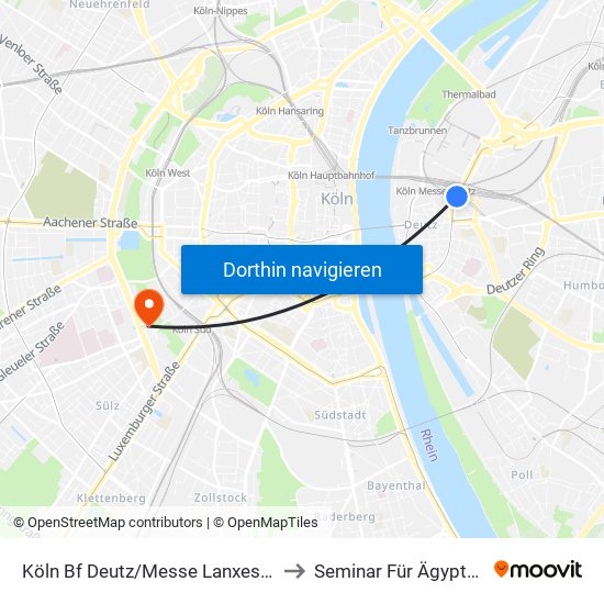 Köln Bf Deutz/Messe Lanxess Arena to Seminar Für Ägyptologie map