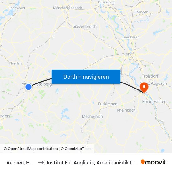 Aachen, Hauptbahnhof to Institut Für Anglistik, Amerikanistik Und Keltologie Der Universität Bonn map