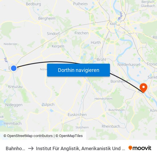 Bahnhof - Düren to Institut Für Anglistik, Amerikanistik Und Keltologie Der Universität Bonn map