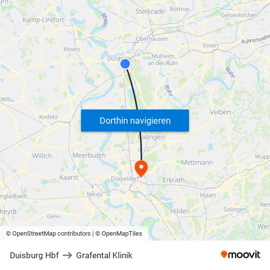 Duisburg Hbf to Grafental Klinik map