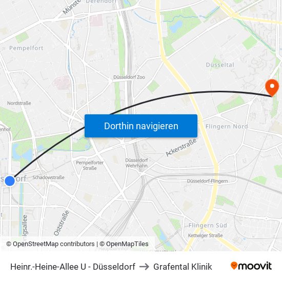 Heinr.-Heine-Allee U - Düsseldorf to Grafental Klinik map