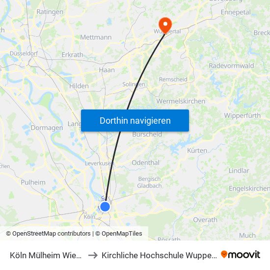 Köln Mülheim Wiener Platz to Kirchliche Hochschule Wuppertal / Bethel map