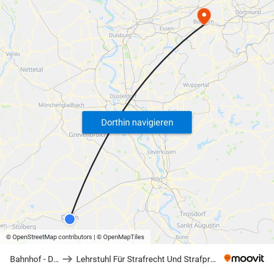 Bahnhof - Düren to Lehrstuhl Für Strafrecht Und Strafprozessrecht map