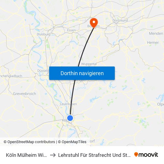 Köln Mülheim Wiener Platz to Lehrstuhl Für Strafrecht Und Strafprozessrecht map