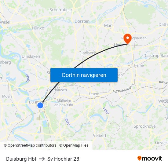 Duisburg Hbf to Sv Hochlar 28 map
