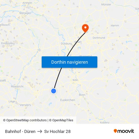 Bahnhof - Düren to Sv Hochlar 28 map