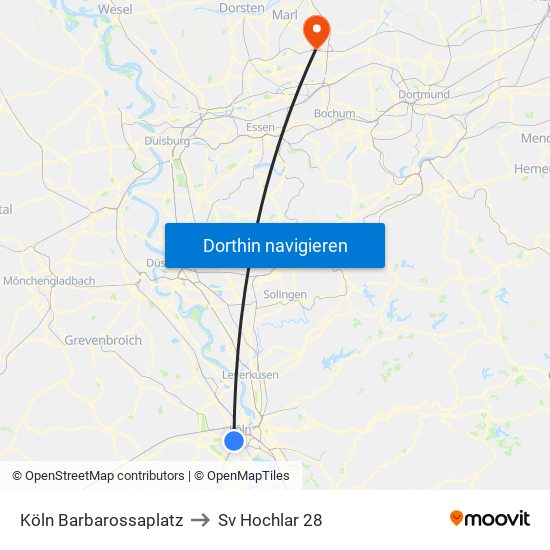 Köln Barbarossaplatz to Sv Hochlar 28 map