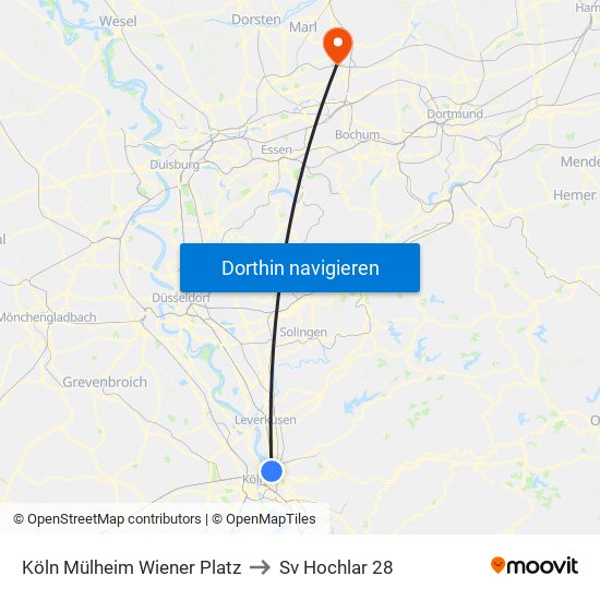 Köln Mülheim Wiener Platz to Sv Hochlar 28 map