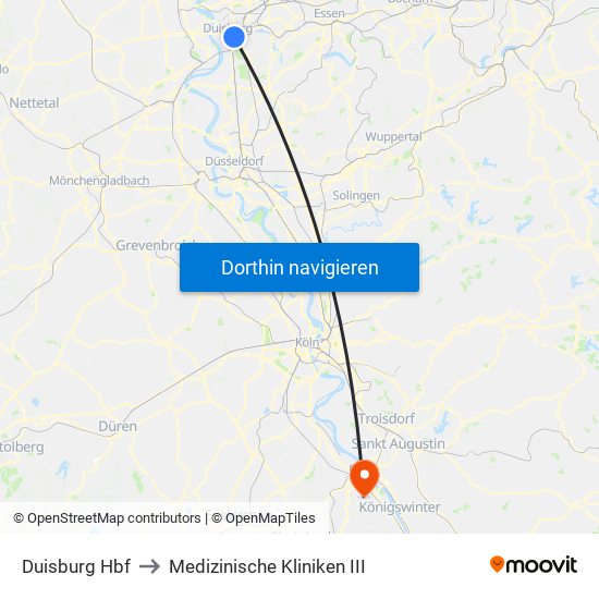 Duisburg Hbf to Medizinische Kliniken III map