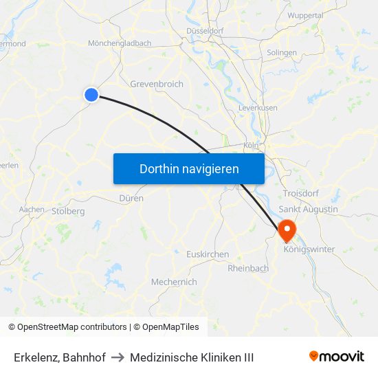 Erkelenz, Bahnhof to Medizinische Kliniken III map