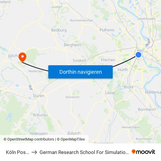 Köln Poststr. to German Research School For Simulation Sciences map