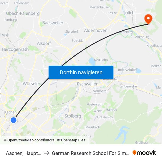 Aachen, Hauptbahnhof to German Research School For Simulation Sciences map