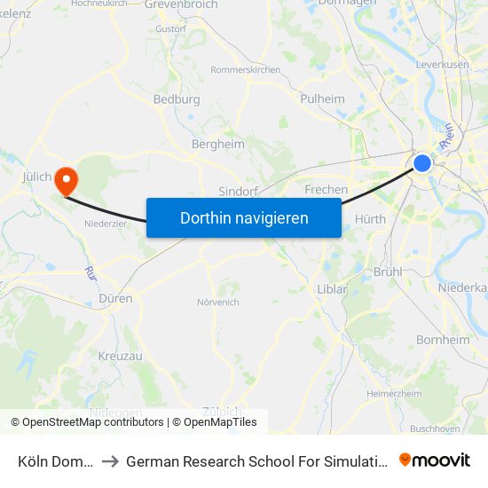 Köln Dom/Hbf to German Research School For Simulation Sciences map