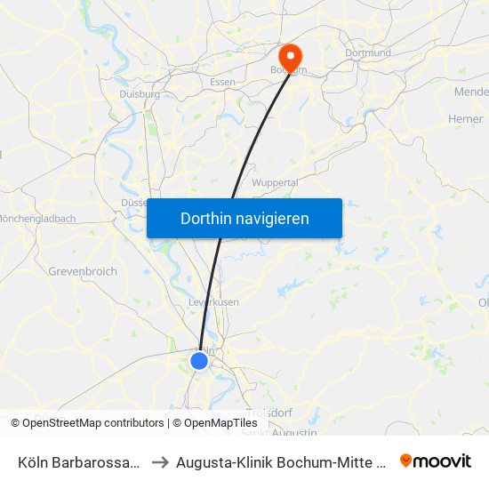 Köln Barbarossaplatz to Augusta-Klinik Bochum-Mitte Haus 3 map