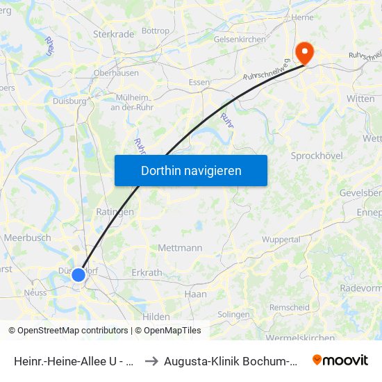 Heinr.-Heine-Allee U - Düsseldorf to Augusta-Klinik Bochum-Mitte Haus 3 map