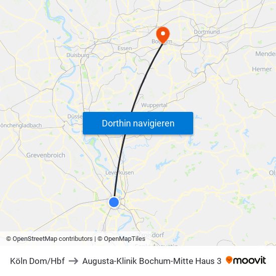 Köln Dom/Hbf to Augusta-Klinik Bochum-Mitte Haus 3 map