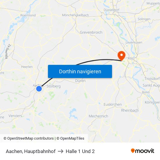 Aachen, Hauptbahnhof to Halle 1 Und 2 map