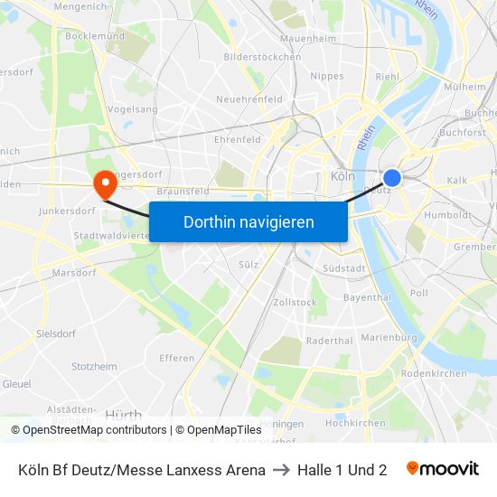 Köln Bf Deutz/Messe Lanxess Arena to Halle 1 Und 2 map