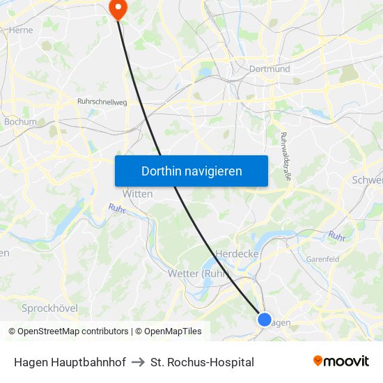 Hagen Hauptbahnhof to St. Rochus-Hospital map