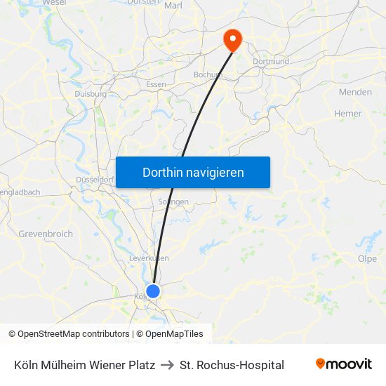 Köln Mülheim Wiener Platz to St. Rochus-Hospital map