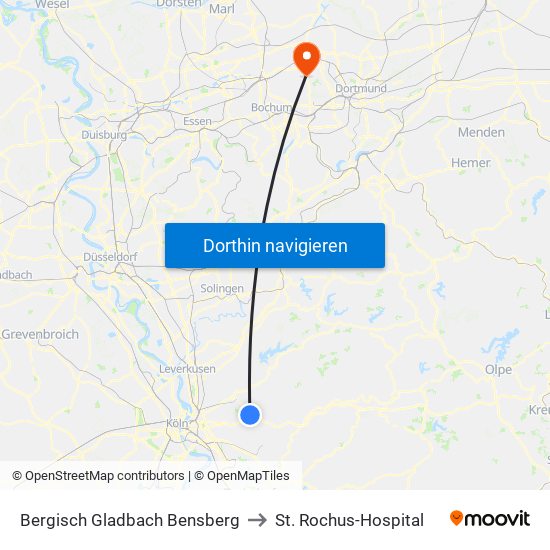 Bergisch Gladbach Bensberg to St. Rochus-Hospital map