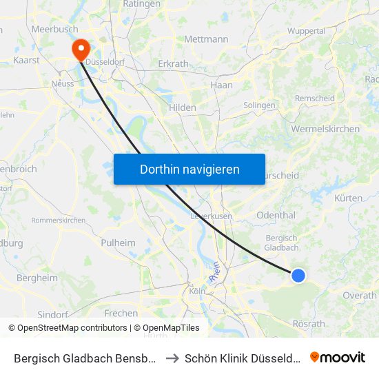 Bergisch Gladbach Bensberg to Schön Klinik Düsseldorf map