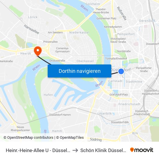 Heinr.-Heine-Allee U - Düsseldorf to Schön Klinik Düsseldorf map