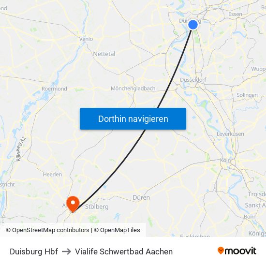 Duisburg Hbf to Vialife Schwertbad Aachen map