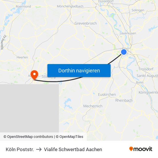 Köln Poststr. to Vialife Schwertbad Aachen map