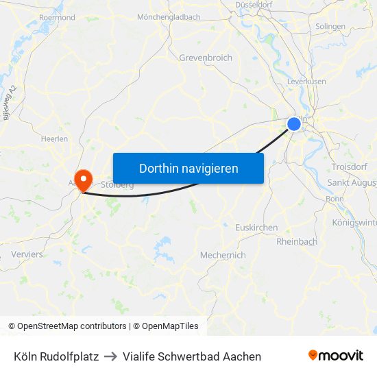 Köln Rudolfplatz to Vialife Schwertbad Aachen map