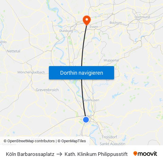 Köln Barbarossaplatz to Kath. Klinikum Philippusstift map