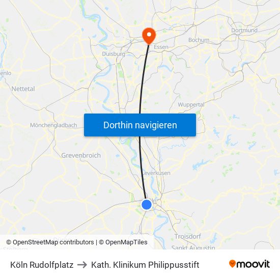 Köln Rudolfplatz to Kath. Klinikum Philippusstift map