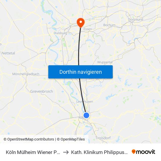 Köln Mülheim Wiener Platz to Kath. Klinikum Philippusstift map