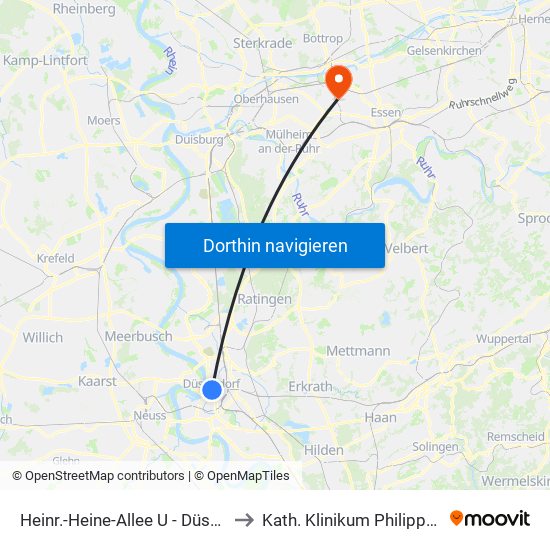 Heinr.-Heine-Allee U - Düsseldorf to Kath. Klinikum Philippusstift map