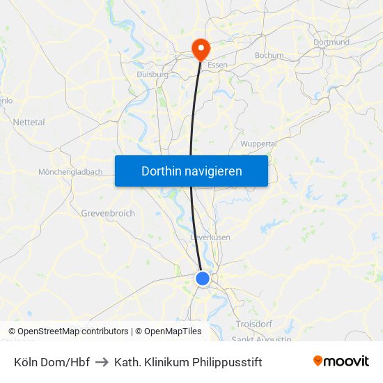 Köln Dom/Hbf to Kath. Klinikum Philippusstift map