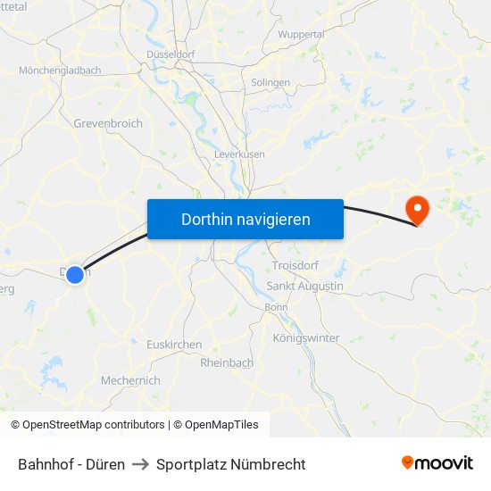 Bahnhof - Düren to Sportplatz Nümbrecht map
