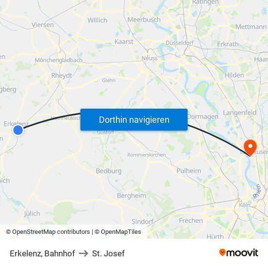 Erkelenz, Bahnhof to St. Josef map