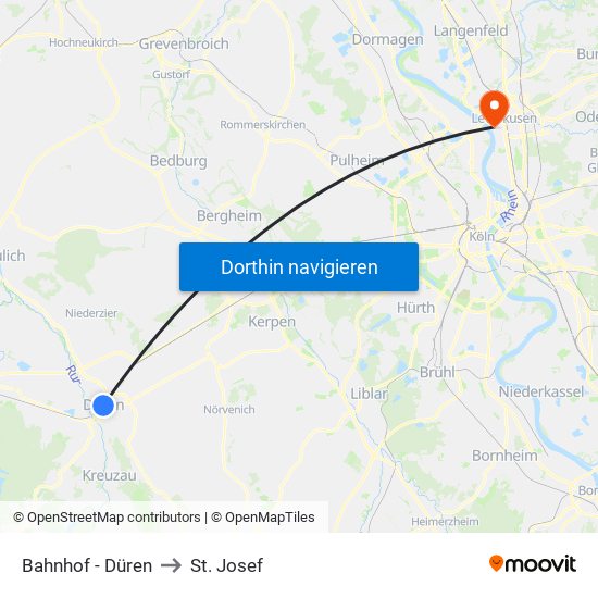 Bahnhof - Düren to St. Josef map