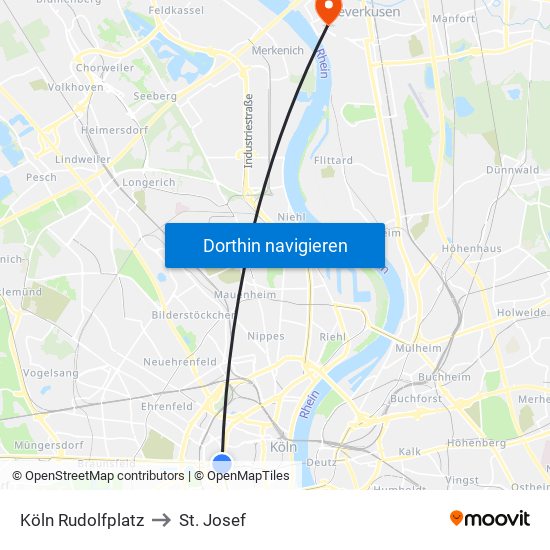 Köln Rudolfplatz to St. Josef map