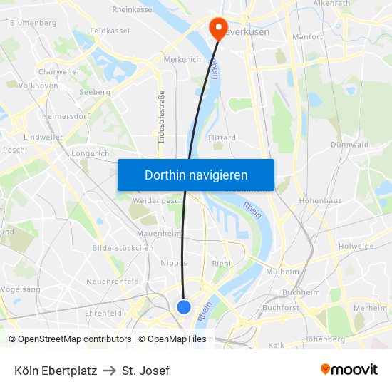 Köln Ebertplatz to St. Josef map