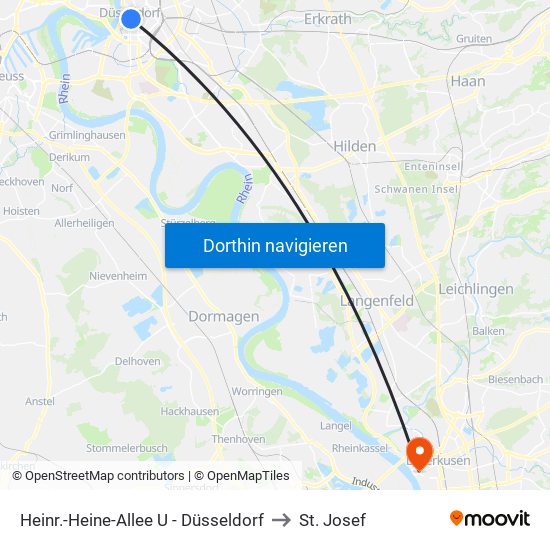 Heinr.-Heine-Allee U - Düsseldorf to St. Josef map