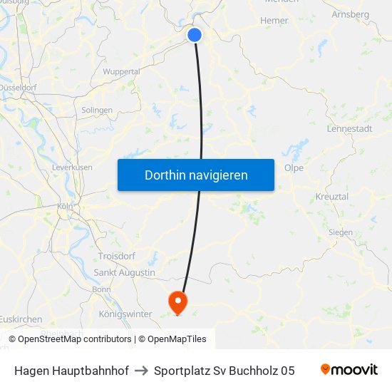 Hagen Hauptbahnhof to Sportplatz Sv Buchholz 05 map