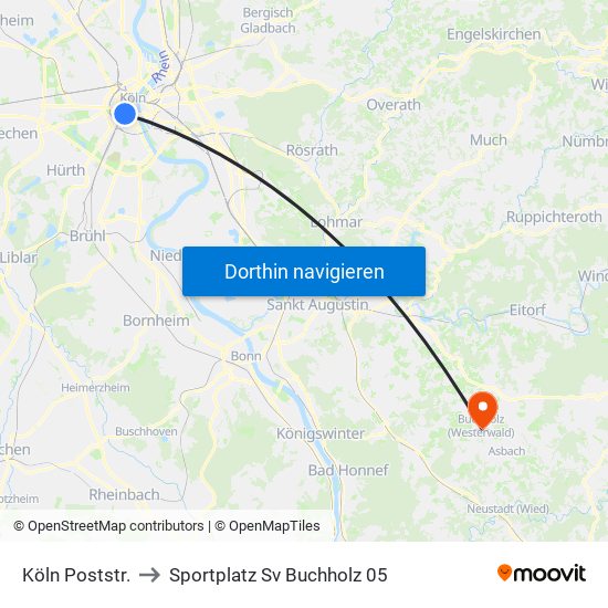 Köln Poststr. to Sportplatz Sv Buchholz 05 map