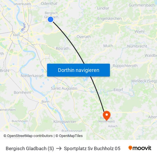 Bergisch Gladbach (S) to Sportplatz Sv Buchholz 05 map